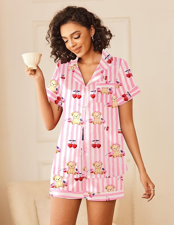 Ekouaer Pajamas for Women Set Silk Satin Pjs Shorts Sleepwear 2 Piece Loungewear S-XXL