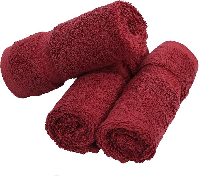 Luxury Hotel & Spa Collection, 100% Turkish Cotton 700 GSM Cloth, for Body wash, Makeup Remover & Facial Cleaning, Baby, face, Dobby Border Soft washcloths Towel Set 13" X 13", Cranberry, Set of 6