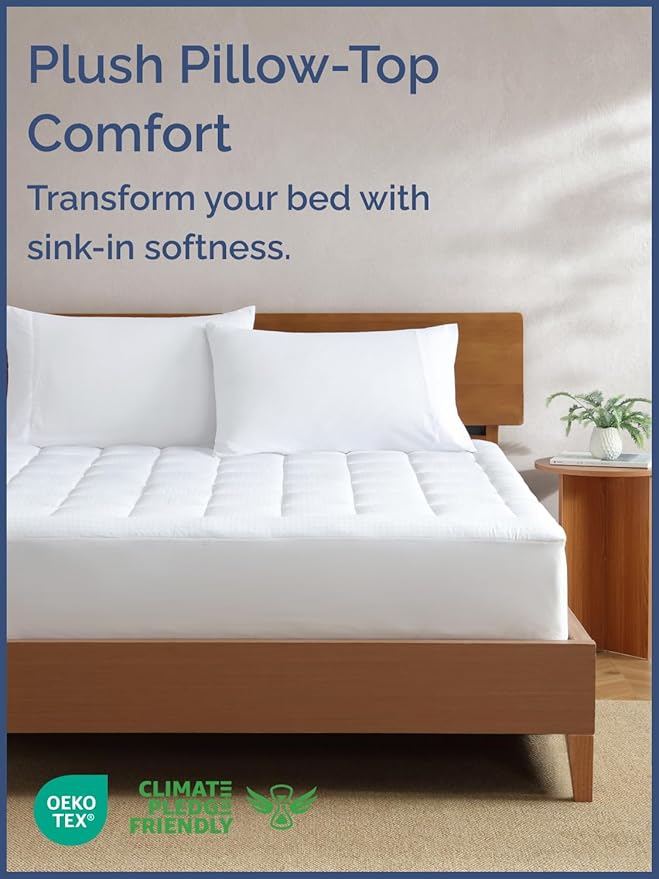 Mattress Pad King Size – Quilted Fitted Mattress Protector – Cotton Pillow Top Cover w/ 8-16" Deep Pockets – Thick, Comfy & Plush – Cooling, Breathable & Noiseless – Machine Washable – 78 x 80 (White)