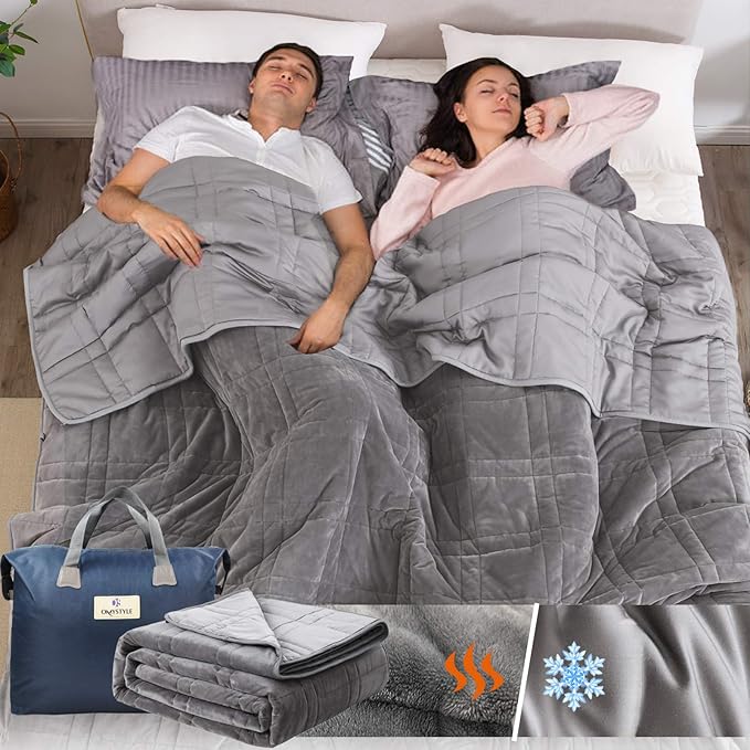 OMYSTYLE 25lb Weighted Blanket Queen Size for Adult(80''x87'', Double-Sided), Warm Short Plush and Cool Tencel Fabric Reversible Weighted Blanket for Adult - Carry Bag Included
