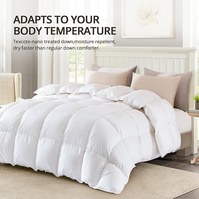 Globon Winter White Goose Down Comforter California King Size,800 Fill Power,400 Thread Count Ultra Soft Noiseless Shell with Corner Tabs, White