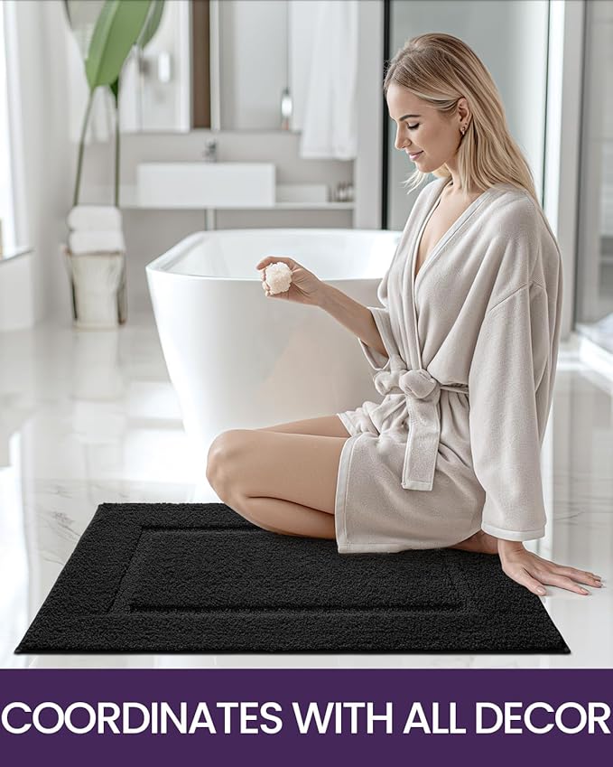 DEXI Bathroom Rugs 36x24, Washable Non Slip Bath Mat for Shower Floor, Absorbent Quick Dry Bathmat with Rubber Backing, Ultra Soft Plush Carpet for Tub, Black