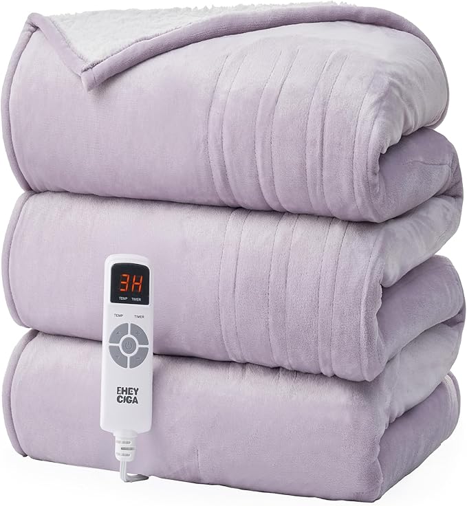 EHEYCIGA Heated Blanket Electric Blanket Full Size - Heating Blanket with 9 Heating Levels & 10 Hours Auto Off, Soft Cozy Sherpa Washable Blanket with Fast Heating, 72 x 84 Inches