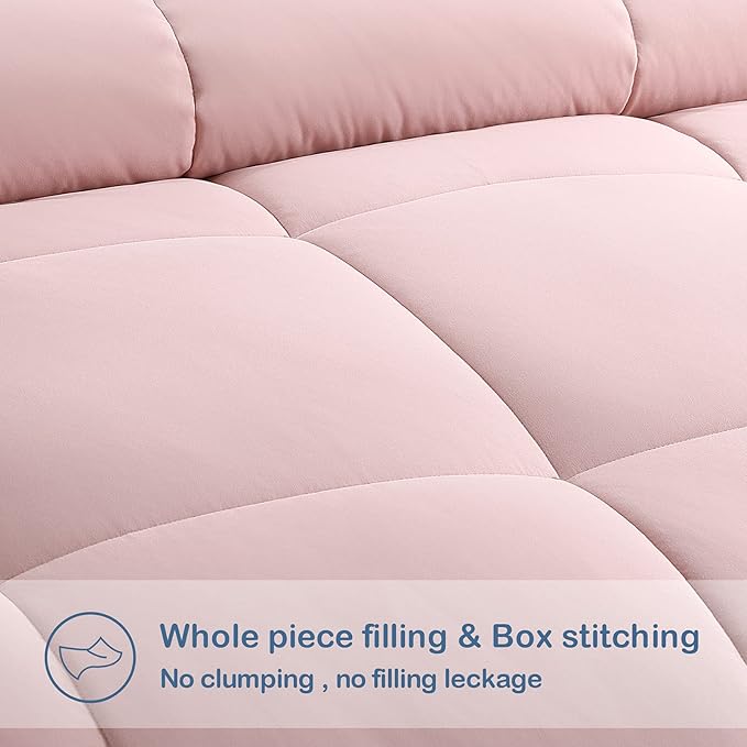EASELAND Queen Size Down Alternative Comforter - Quilted Duvet Insert for All Seasons, Soft Lightweight with Corner Tabs, Summer Winter Warm Bedding, Pink 88×88 Inches