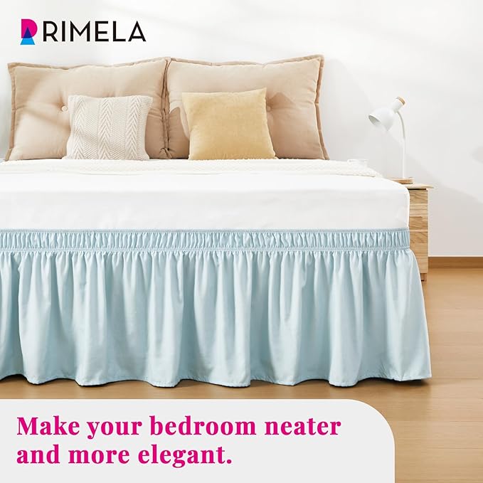 RIMELA Grayish Blue Bed Skirt Queen Size 15 Inch Drop, Wrap Around Elastic Bedskirt, Dust Ruffle for Adjustable Bed Base Machine Washable Easy to Install Bed Skirts