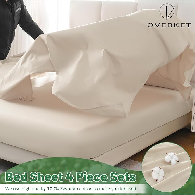 100% Egyptian Cotton Sheets Cal King Sheet Set 1000 Thread Count Sateen Weave Soft Breathable 16-Inch Deep Pocket 4PCS（California King,Linen）