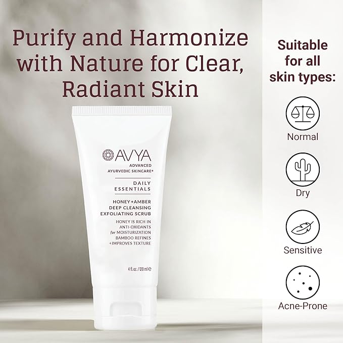 AVYA Honey + Amber Exfoliating Scrub (Travel Size - 1 fl oz) - Deep Cleansing with Honey's Antioxidant Power and Bamboo for Refined Texture and Intense Moisturization