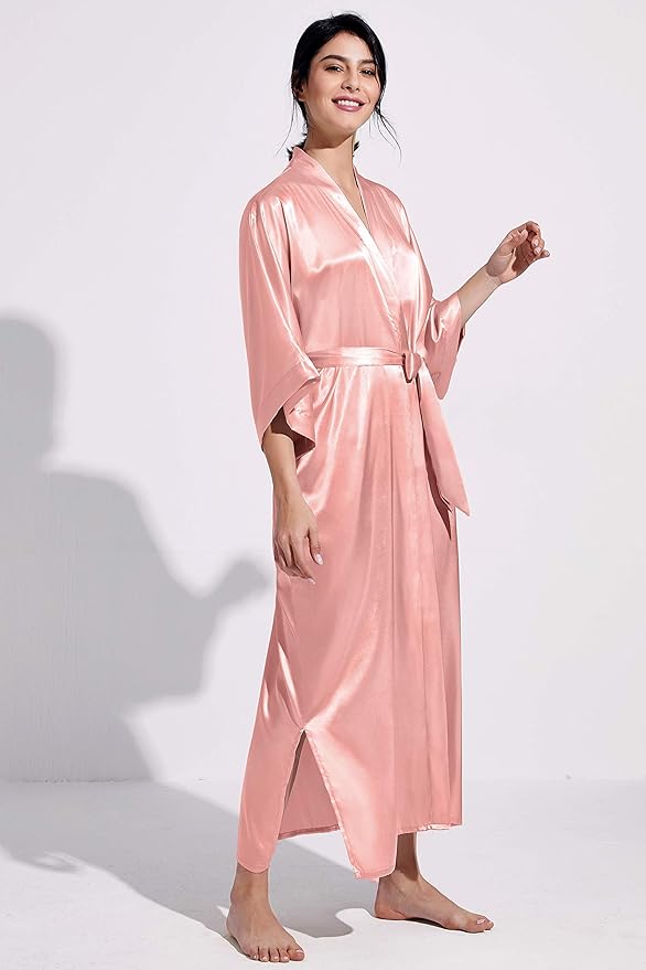 PRODESIGN Satin Kimono Robe Women Long Silky Kimono Bathrobe Sleepwear Wedding Bridesmaid Robe
