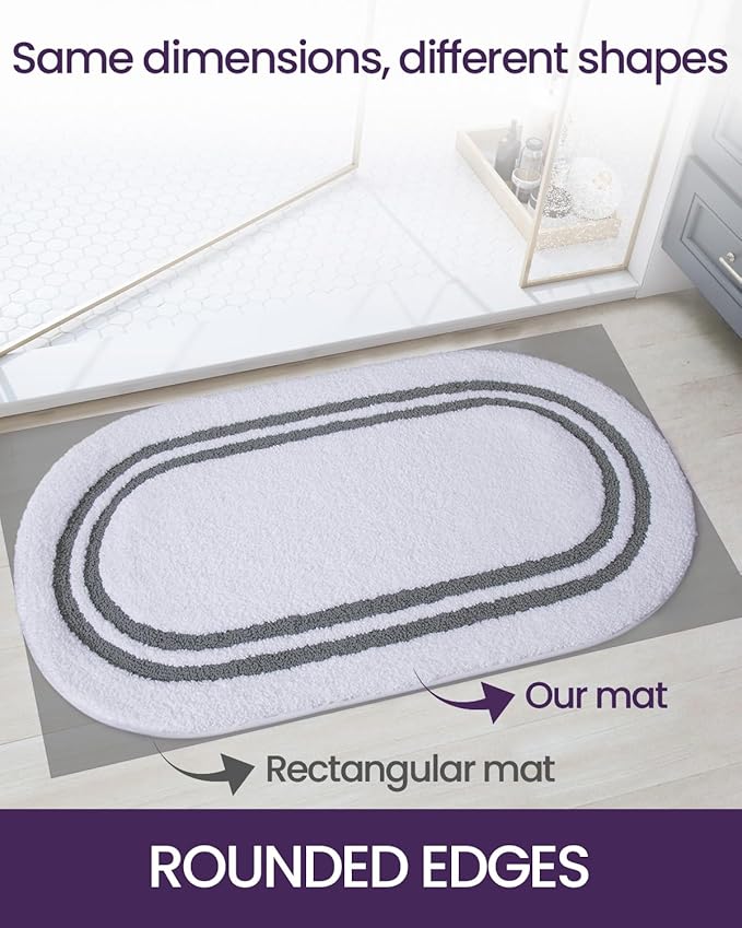 DEXI Oval Bath Mats for Bathroom, 24x36 Absorbent Bath Mat, Washable Microfiber Bathroom Rug with Non Slip Backing for Shower Floor, Dark Grey