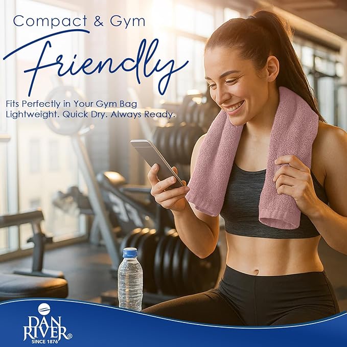 DAN RIVER 6-Pack Premium Hand Towels (16x28 Inches) - 100% Cotton, Ultra Soft, Lightweight, Highly Absorbent Towels for Bathroom, Spa, Gym, Salon, Hotel, and Travel - 550 GSM – Dusty Pink