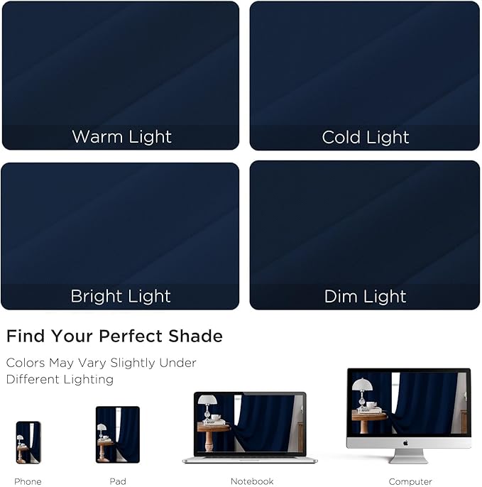 CUCRAF Navy Blue Blackout Curtains 54 inch Length 2 Panels Set, Rod Pocket Room Darkening Drapes for Bedroom Living Room, Insulated Thermal Light Blocking Window Curtain (W52 x L54 Inch)