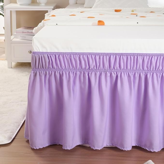 RIMELA Lilac Purple Bed Skirt Twin Size 15 Inch Drop, Elastic Bed Skirting for Bed Base and Frame, Bedding Dust Ruffle Easy to Install, Lightweight Wrap Around Adjustable Bedskirt