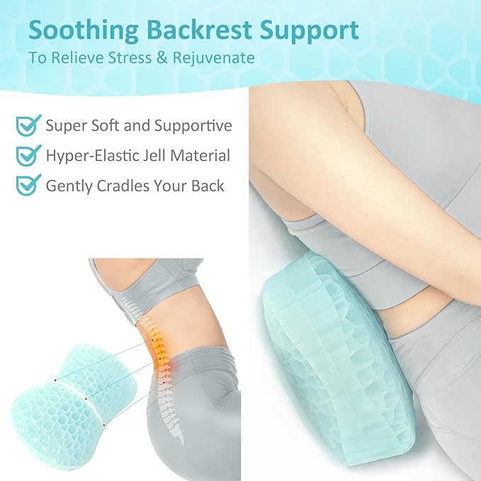 Sunlit Bath Jello Gel Bath Pillows, Lumbar Pillow for Bathtub, Back Support Pillow, Gel Pillow with Non-Slip Suction Cups for Lumbar, Back Rest Support, Fits Curved or Straight Back Tubs, Ice Blue