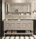 84" Double Bathroom Vanity with Sink,Freestanding Bathroom Vanity Large Storage Cabinet & Open Mirror Cabinet,4 Soft Closing Doors and 2 Drawers Solid Wood Luxury Bathroom Vanities Set,White