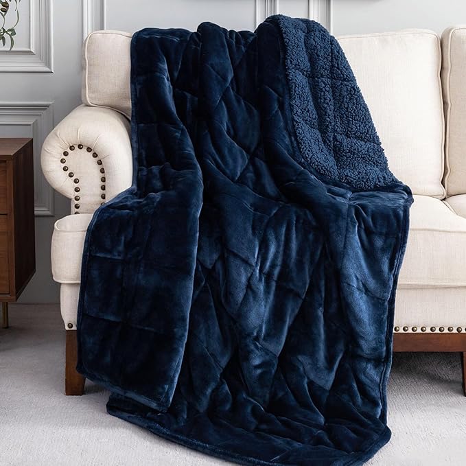 Sivio Sherpa Fleece Weighted Blanket for Adult, 20lbs Heavy Fuzzy Throw Blanket with Soft Plush Flannel, Reversible Full-Size Super Soft Extra Warm Cozy Fluffy Blanket, 60x80 Inch Dual Sided Navy Blue