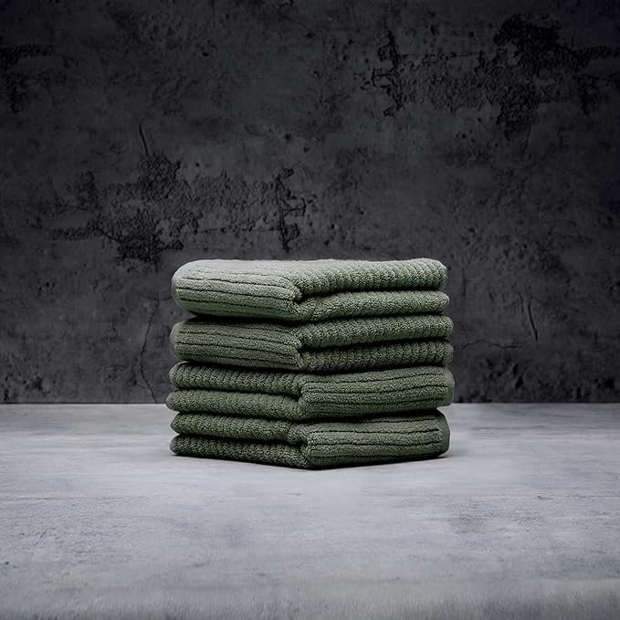 LUXOME Luxury Performance 4-Piece Hand Towel Set | Patented Quick-Dry Tech | Ultra Soft | 16" W x 30" L | Moss (Green)