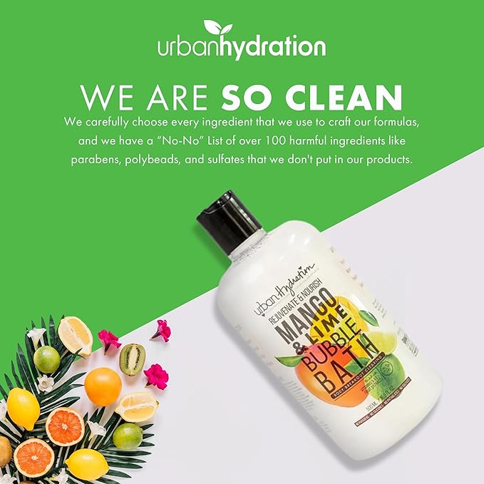 Urban Hydration Mango & Lime Bubble Bath, Foaming Bath Soak with Mango Seed Butter & Citrus Extracts, Natural Bubble Bath for Men & Women, Sulfate Free & Ideal for All Skin Types - 16.9 FL Oz