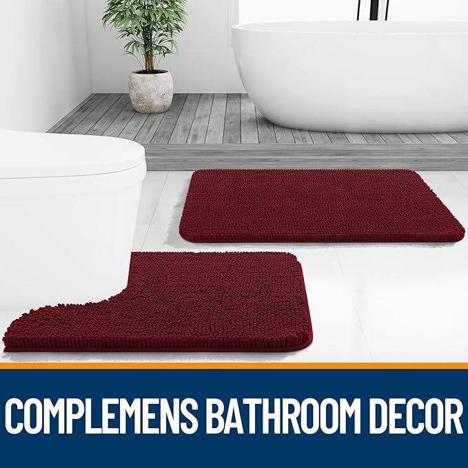 OLANLY Bathroom Rugs 47x20, Extra Soft Absorbent Chenille Bath Rugs, Rubber Backing Quick Dry, Machine Washable Bath Mats for Bathroom Floor, Tub and Shower, Home Decor Accessories, Burgundy