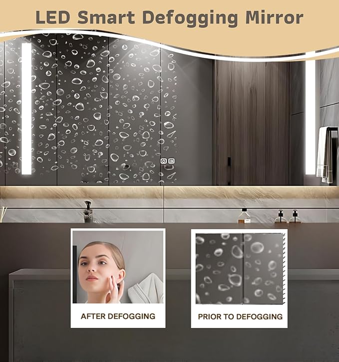 Bathroom Vanity 48 inch, Single Sink Floating Vanity Set Includes Anti-Fog LED Mirror Cabinet, Slate Countertop and Wall-Mount Sink Cabinet, Modern Bathroom Vanities(Greyish Black)