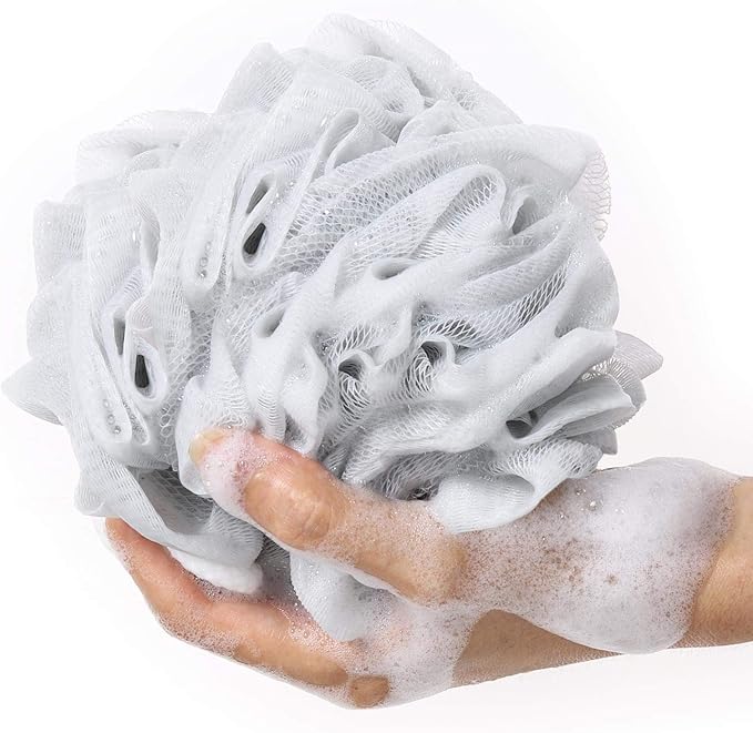 BTYMS 4 Pieces Loofah Sponge Shower Puff Exfoliating Bath Sponge 60g Mesh Pouf Bath Loofahs Black Shower Scrunchies for Bathing
