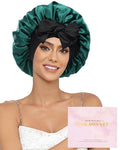 100% Mulberry Silk Bonnet for Sleeping Women Double Layer Silk Hair Bonnet Natural Silk Sleep Cap with Elastic Reversible Hair Wrap (Black+Green)