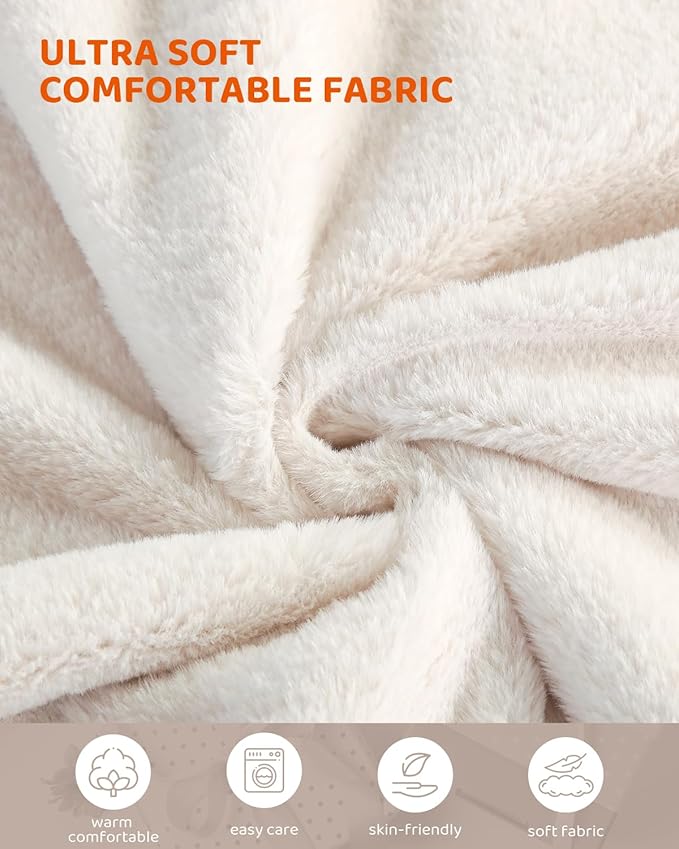 Heated Blanket Electric Blanket Throw Size, Super Soft Cozy Upgraded Flannel Heating Blanket with 9 Heating Levels & 1-9 Hours Auto Off, Fast Heat & Overheat Protection, 50" x 60", Blush White
