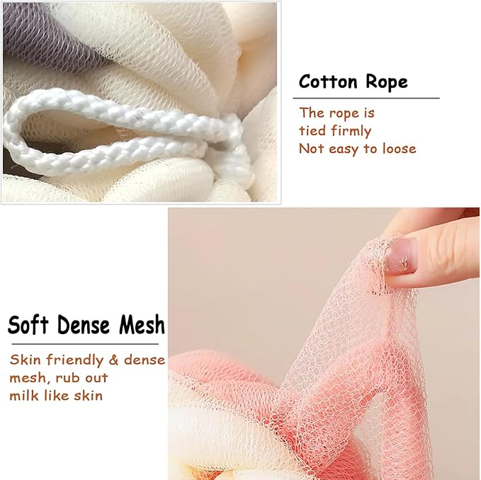 AARAINBOW 2 Packs Upgraded Long Stretch Back Sponge with Rope Handles Back Scrubber Bath Shower Mesh Sponge Exfoliating Body Scrub Stretch Braided Loofah for Men Women Loofah Rope (2 Gray)