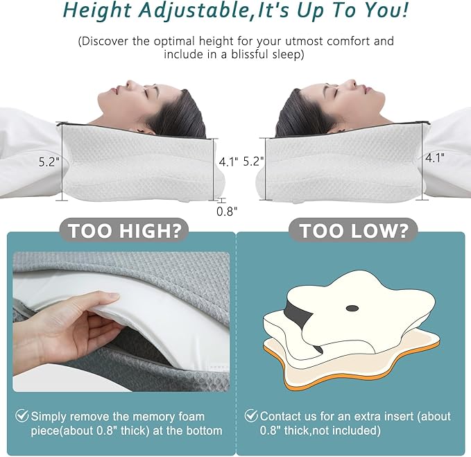 Cervical Neck Pillow for Pain Relief Sleeping, Contour Memory Foam Pillow, Ergonomic Side Sleeper Pillow for Adults, Cooling Orthopedic Neck Support Pillow for Back Stomach Sleepers