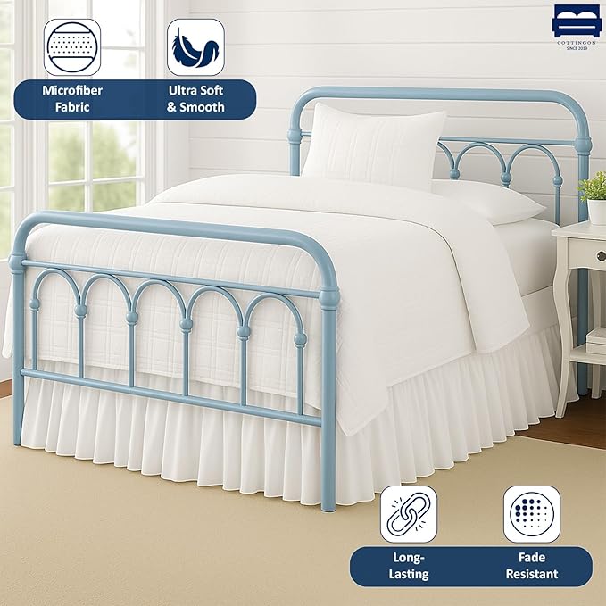 Cottingon Ruffled Bed Skirt with Split Corners-Dust Ruffle - 14" Drop 100% Microfiber Soft,Sheen & Luxurious Look - Bed Skirts (White -Full)