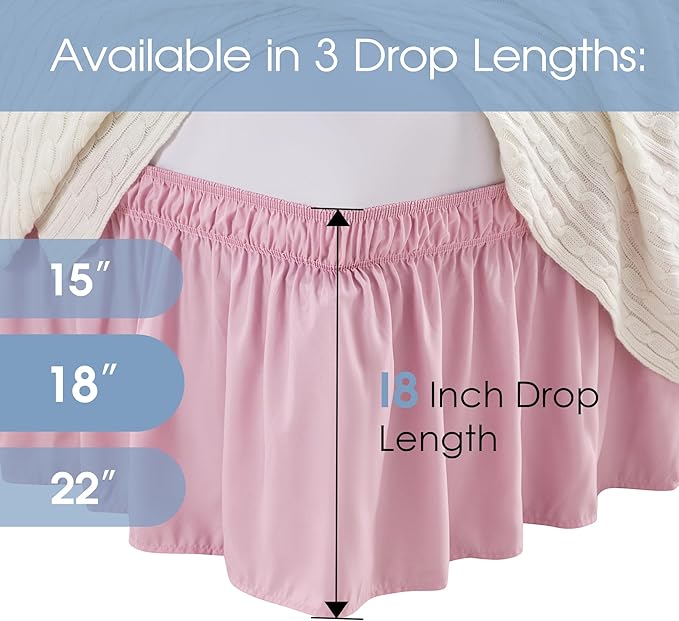FreshCulture King Bed Skirt, Dust Ruffle for King Size Bed, Easy Fit with 18-Inch Tailored Drop, Elastic Wrap Around Bed Skirt King Size, Hotel Quality Bed Skirts for Adjustable Bed (Dusty Pink)