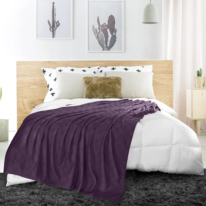Utopia Bedding Plum 100% Cotton Blanket [Queen Size - 90x90 Inch] 350GSM Lightweight, Soft and Breathable Thermal Blanket for All Seasons