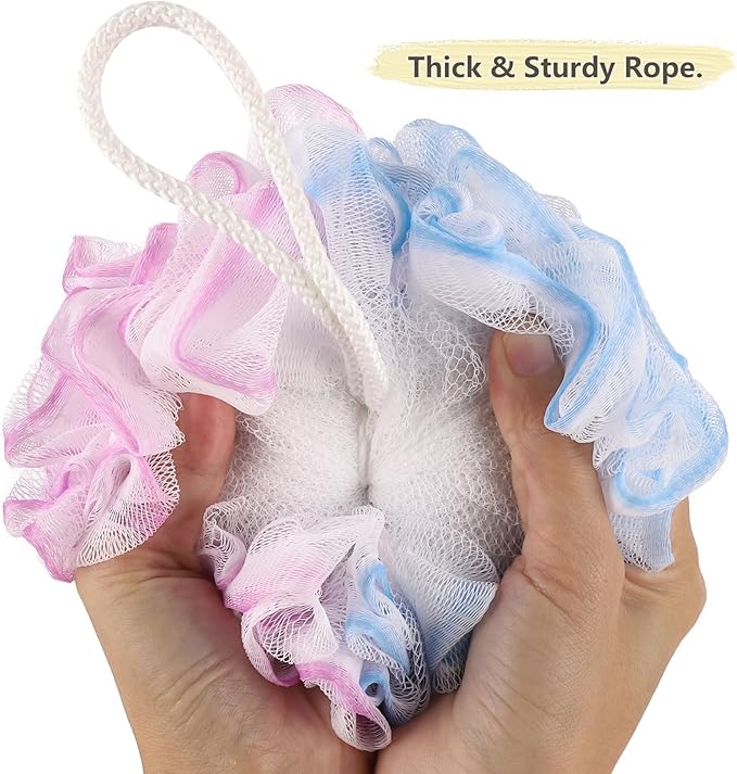 BTYMS 4 Pieces 75g/pc Shower Loofahs Large Bath Sponge Mesh Pouf Wash Puff Shower Poof Body Loofas for Bathing