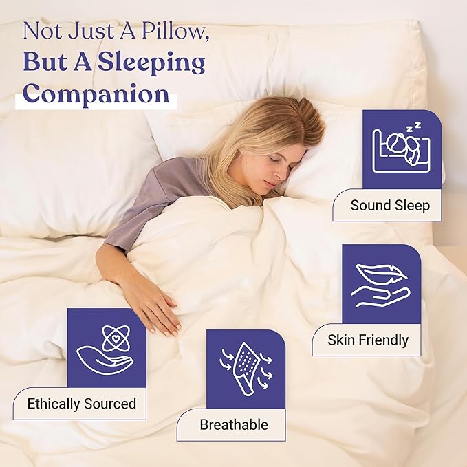 FluffCo Zen Fluff™ Down Standard/Queen Pillow with 600 Fill Power White Duck Down Stomach Sleeper Pillows - Luxury Hotel Quality 300 Thread Count - 100% Cotton Feather Pillows (Soft Queen Size 1 Pack)