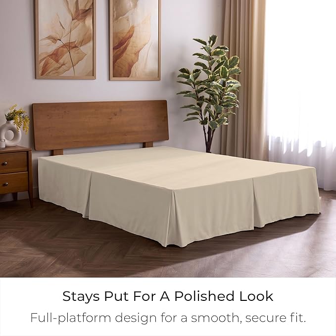 Mellanni Bed Skirt Full Size - Bed Skirting - 15-Inch Tailored Drop Pleated Dust Ruffle - Hotel Luxury Bedding - Wrinkle, Fade, Stain Resistant - 1 Bedskirt (Full, Beige)