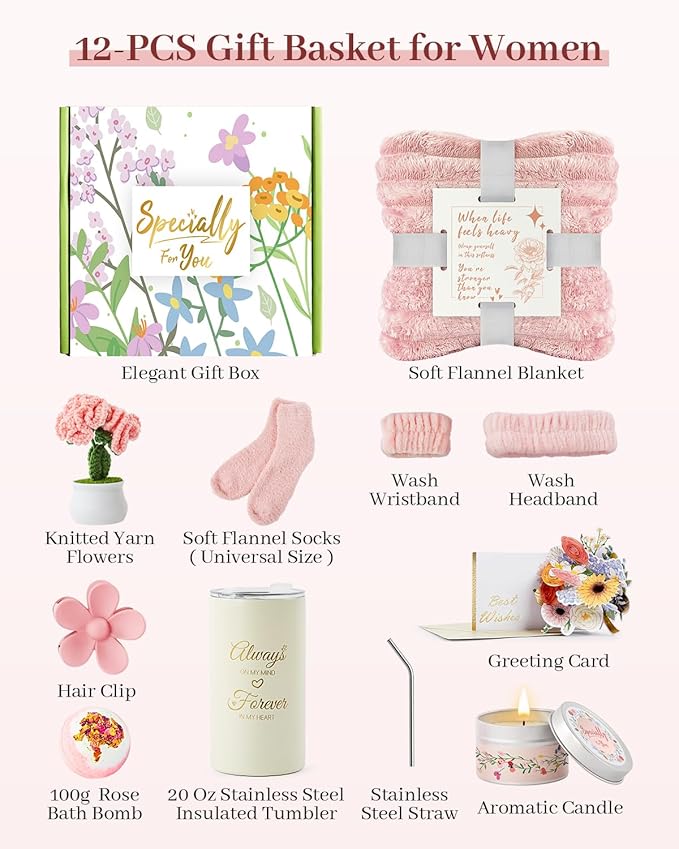 Birthday Gifts for Women, Care Package Get Well Soon Gift, Relaxing Spa Gift Baskets Unique Gifts for Women, Thinking of You Gifts Christmas Gift for Mom, Wife, Sister, Best Friend