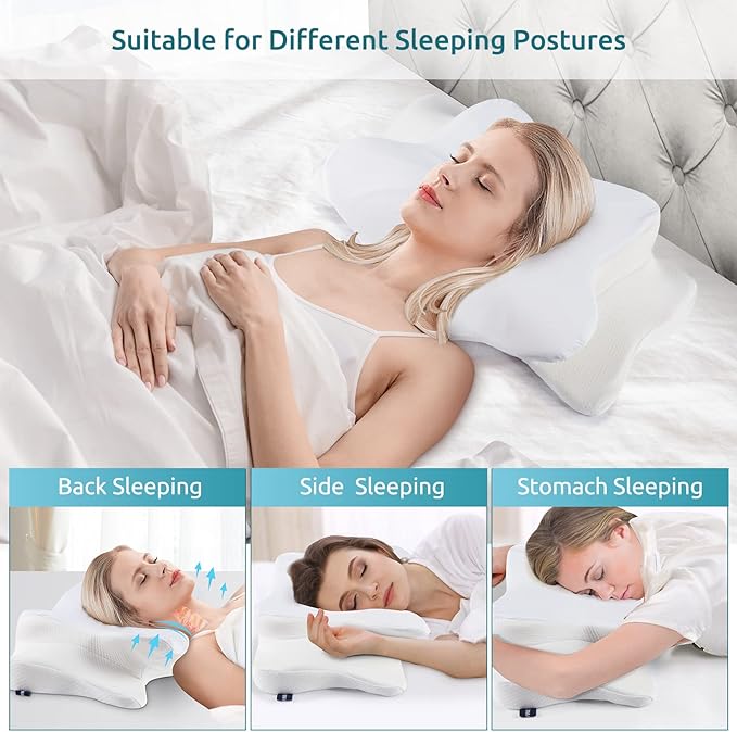 DONAMA Cervical Pillow for Neck and Shoulder,Contour Memory Foam Pillow,Ergonomic Neck Support Pillow for Side Back Stomach Sleepers with Pillowcase