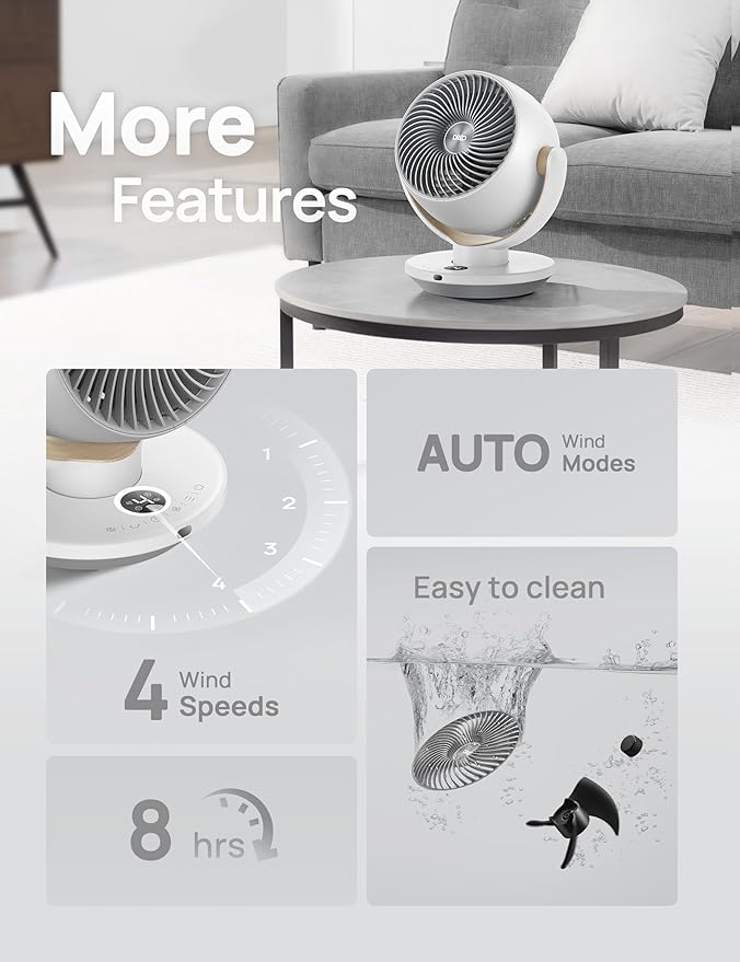 Dreo Fan for Bedroom, Desk Air Circulator Fan with Remote, 11 Inch Table Fans for Whole Room, 60ft Powerful Airflow, 120° Vertical Manual +90° Oscillating, 4 Speeds, 8H Timer, Quiet Fan, Home
