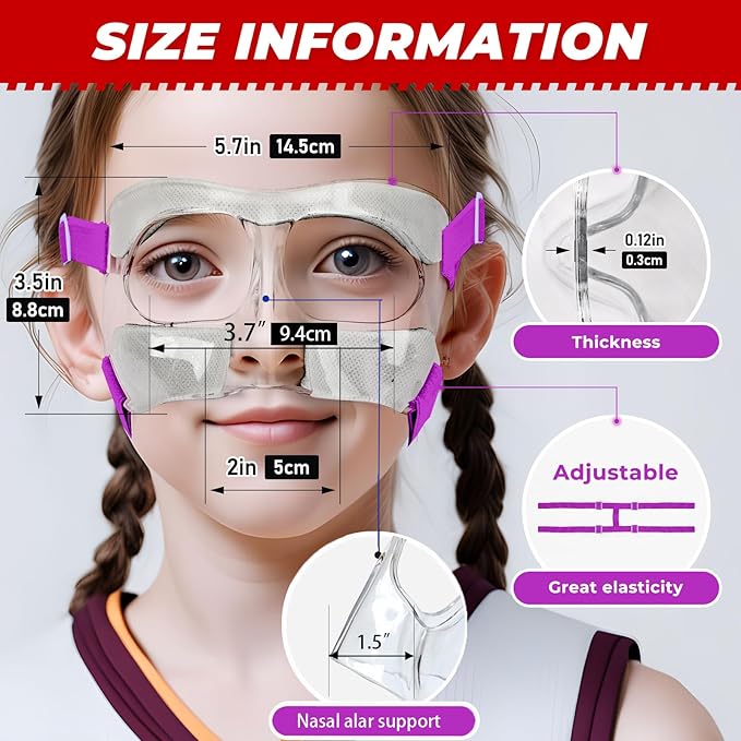 WR01B Girls Nose Guard for Broken Nose Adjustable Basketball Soccer Sports Face Mask with Padding for Youth Teens