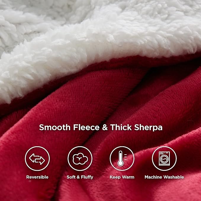 Bedsure GentleSoft Sherpa Fleece Throw Blanket for Couch - Thick and Warm Throw for Girls and Women, Soft Fuzzy Plush Christmas Blanket for Winter, Red, 50x60 Inches