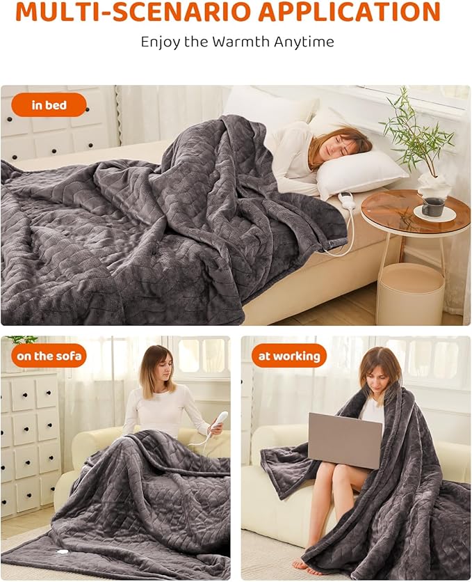 Heated Blanket Electric Blanket Queen Size, Super Soft Cozy Upgraded Flannel Heating Blanket with 9 Heating Levels & 1-9 Hours Auto Off, Fast Heating & Overheat Protection, 84" x 90", Charcoal Gray