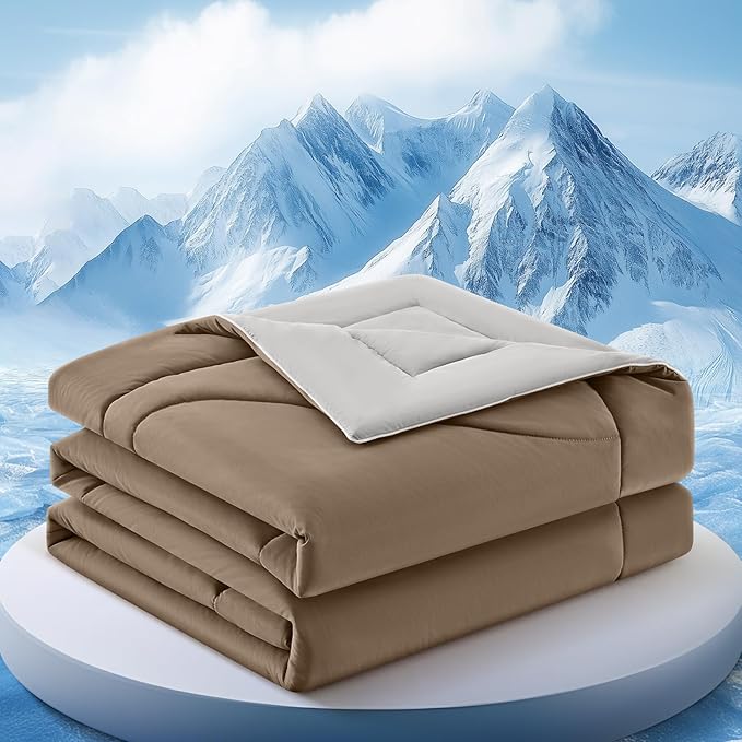 Cooling Comforter Twin Size, Double-Sided Cooling Blanket for Hot Sleepers & Night Sweats, Arc-Chill Q-Max > 0.4 Breathable Ice Blanket, Lightweight Cold Comforter (68''x90'', Brown)