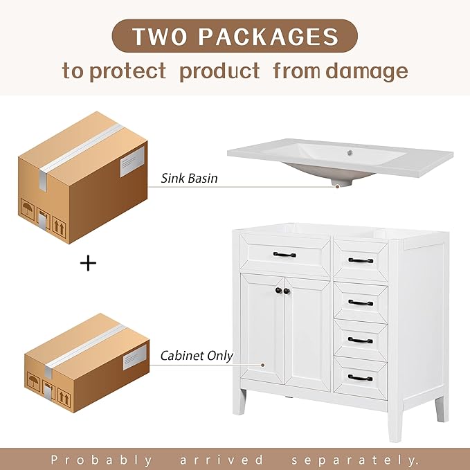 Favfurish 36" Bathroom Vanity with Sink Combo,Bathroom Vanity Cabinet with Two Soft-Closing Doors and Four Drawers,Free Stading Vanities w/Modern Design,for Bathroom,Easy Assembly,White