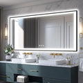 Large 84x40 Light Up Bathroom Mirror - Black Aluminum Edge (Front and Backlit), Anti-Fog Vanity Mirror with Stepless Dimmable Lights, 3 Colors Smart Mirror