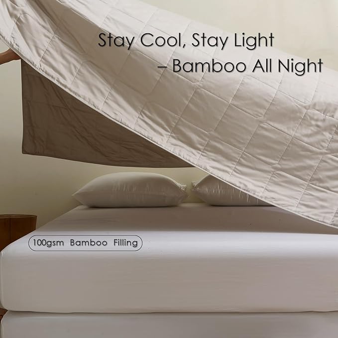 EP Mode Lightweight Quilt Blanket for Summer, Viscose from Bamboo Fabric & Filling, Natural, Breathable & Machine Washable- Sandshell, Twin