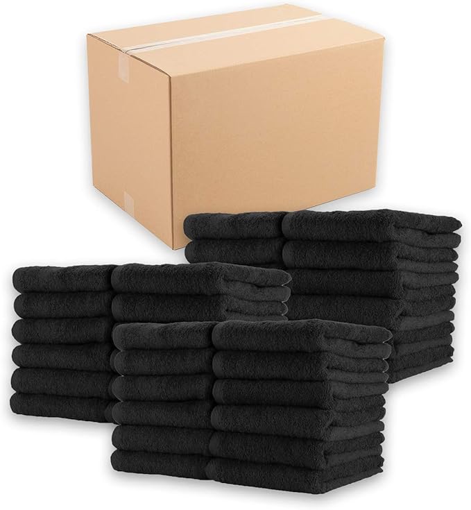 Arkwright Bleach Proof Salon Towels Bulk - Case of 180 - Highly Absorbent, 100% Cotton, Quick Dry Spa Face Towel for Hair Stylist, Barber, Pedicure, and Esthetician, 16 x 27 in, Black