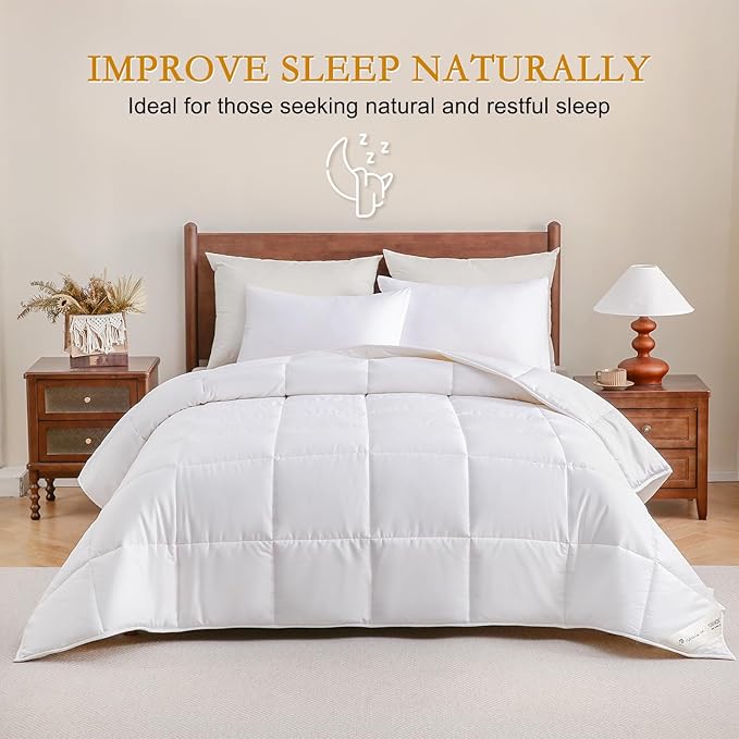 YOUR MOON Luxurious All Season Wool Comforter Queen Size, 100% Natural Australian Wool Filling, Hypoallergenic Comforter Duvet Insert, Noiseless Cotton Shell (White)