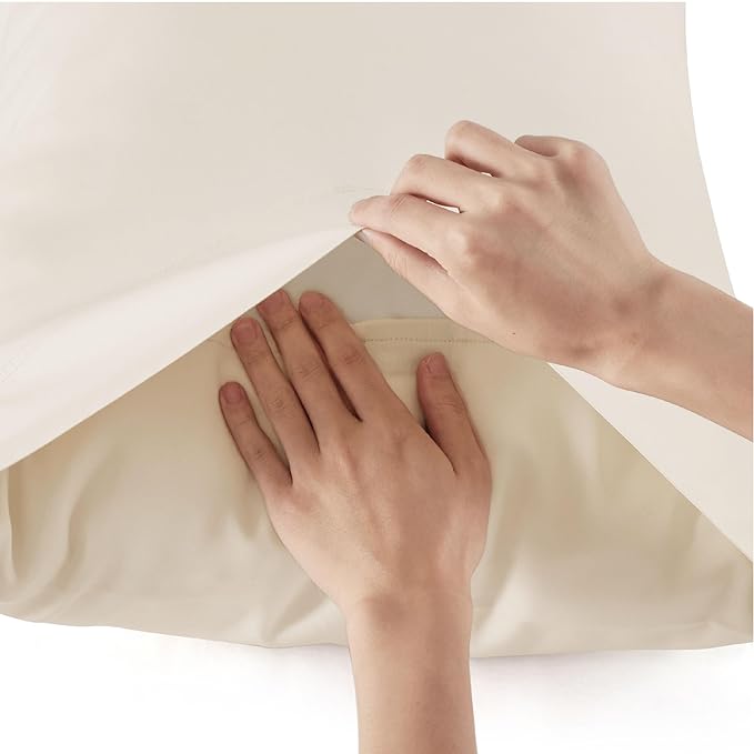 Bedsure Full Size Bed Sheets, Cooling Sheets, Rayon Derived from Bamboo, Breathable & Soft, Deep Pocket Up to 16 Inches, Hotel Luxury Silky Bedding for Hot Sleepers, Light Beige
