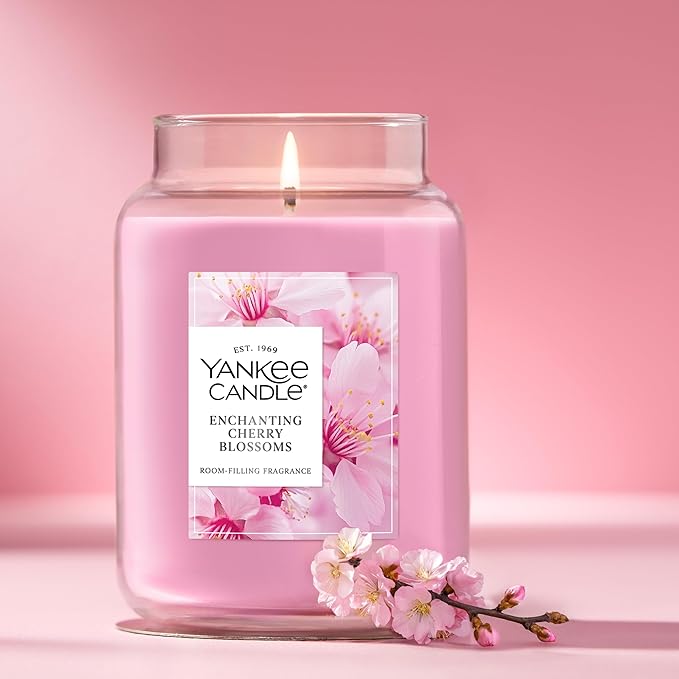 Yankee Candle Enchanted Cherry Blossoms Scented Candle, 22oz Large Jar with up to 150 Hour Burn Time, Giftable, Holidays