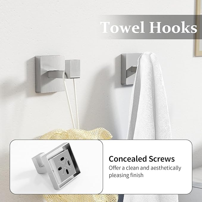 10-Piece Bathroom Hardware Accessories Set Brushed Nickel, 24 inch Towel Bar, Stainless Steel Towel Racks for Bathroom, Bath Towel Bar Set Wall Mounted