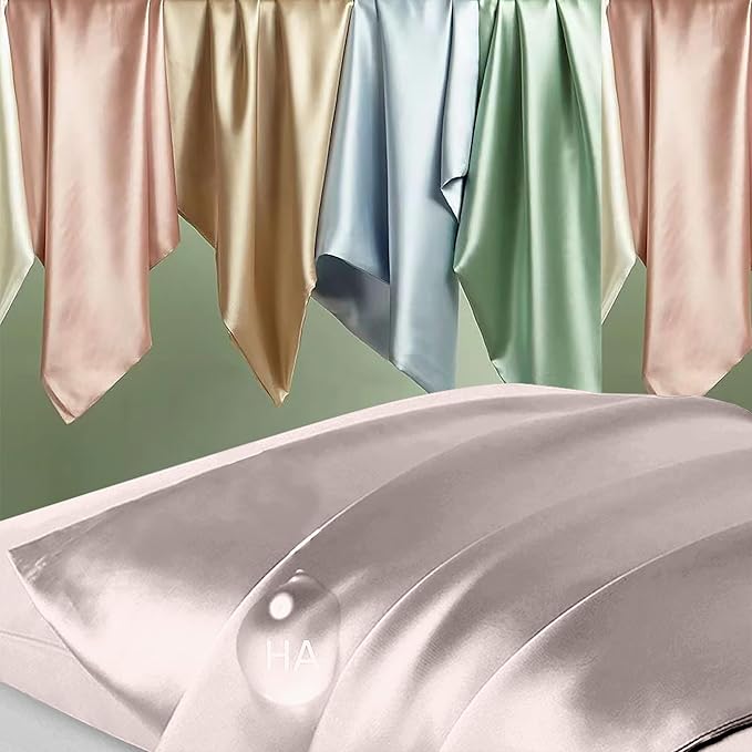 Silk Pillow Cases 2 Pack, Mulberry Silk Pillowcases Standard Set of 2, Smooth, Anti Acne, Both Sides Natural Silk Satin Pillow Cases for Sleeping Women 2 Pack with Zipper, Taupe